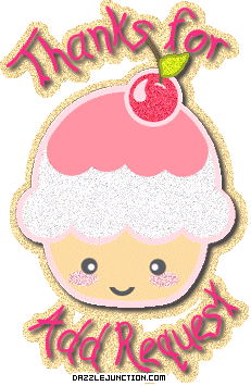 Sweet cupcake graphic that says Thanks for the Add Request.