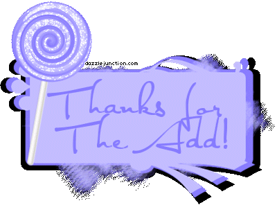 Purple note-style graphic that says Thanks for the Add.
