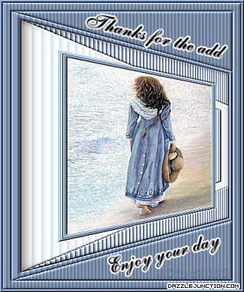 Blue framed girl graphic with a Thanks for the Add message.