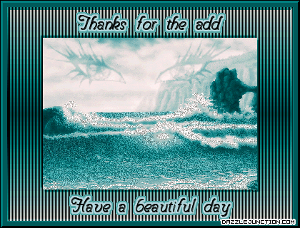 Aqua glitter graphic with a Thanks for the Add message.
