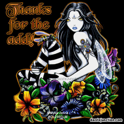 Gothic girl graphic with a Thanks for the Add message.