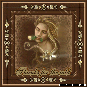 Vintage sepia girl graphic with a Thanks for the Add message.