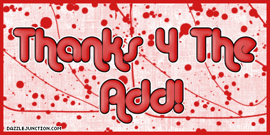 Red splatter graphic that says Thank U 4 the Add.