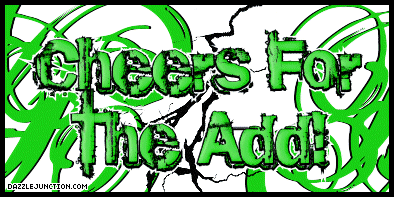 Green glitter graphic that says Thx for the Add.