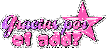 Purple Spanish graphic that says Gracias por el add.