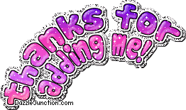 Pink glitter text graphic that says Thanks for adding me.
