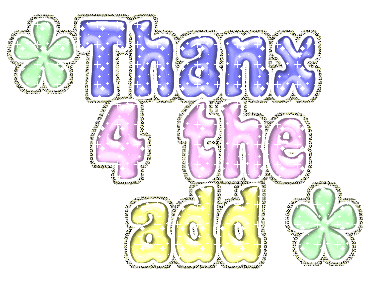 Green and purple text graphic that says Thanks 4 the Add.