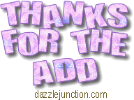 Purple block text graphic that says Thanks for the Add.