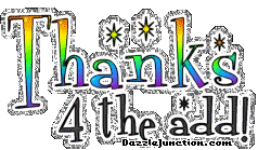 Silver glitter text graphic that says Thanks 4 the Add.