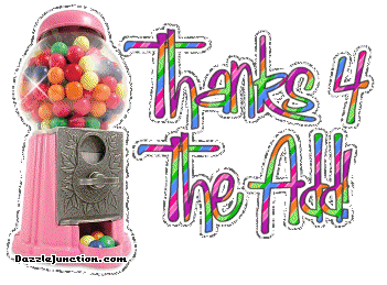 Colorful graphic that says Thnx 4 the Add.