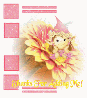 Soft pink fairy graphic that says Thanks for the Add.