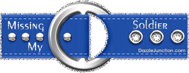 Animated blue glitter belt with a Missing My Soldier saying.
