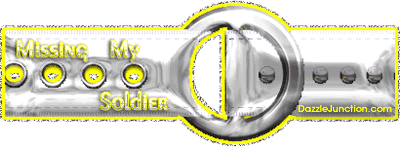 Animated yellow and white glitter belt with a Missing My Soldier saying.