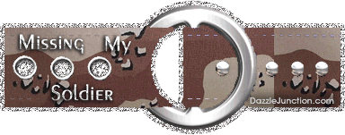 Animated camouflage glitter belt with a Missing My Soldier saying.