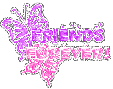 Pink and Purple image with a butterfly that says Friends Forever