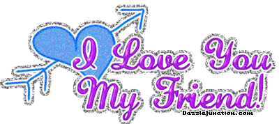Blue and pink graphic that says I Love You My Friend.