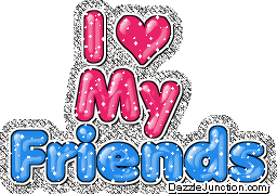 Pink and blue text graphic that says I love my friends.
