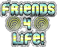Green and blue text graphic that says Friends 4 Life.