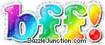 Bright colorful text graphic that says BFF.