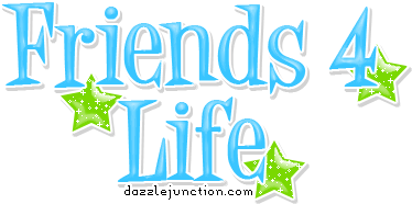 Blue and green star graphic that says Friends 4 Life.