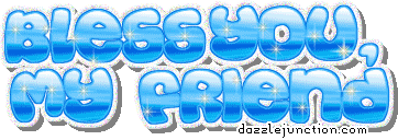 Blue glitter text graphic that says Blessed Are Friends.