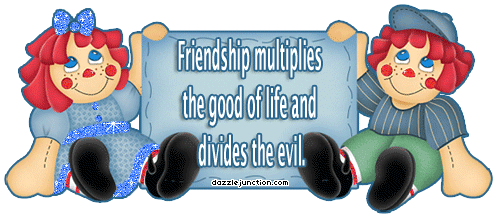 Raggy Ann and Andy graphic with a true friends message.