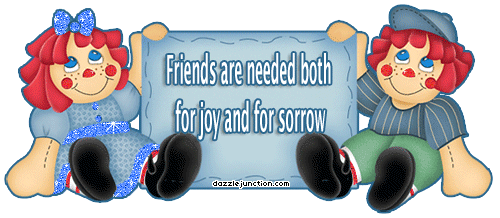Raggy Ann and Andy graphic with a friends help each other message.