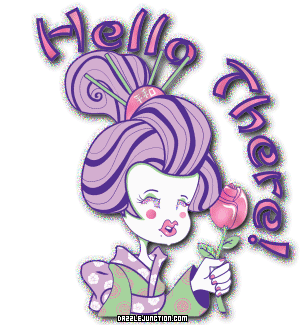 Cute purple-haired cartoon lady waving hello - Hello There