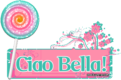 Colorful lollipop greeting image that says Ciao Bella