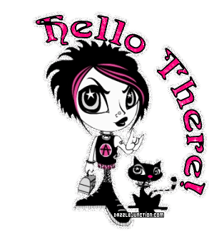 Cute goth-style girl greeting image that says Hello There