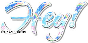 Simple blue and silver greeting image that says Hey
