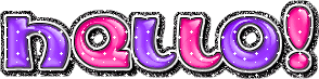 Purple glitter greeting image that says Hello