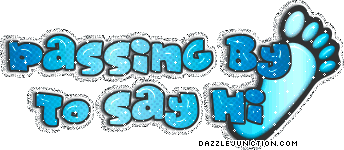 Blue foot greeting image that says Passing By To Say Hi