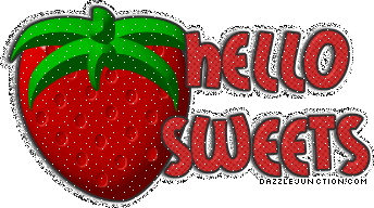 Strawberry-themed greeting image that says Hello Sweets