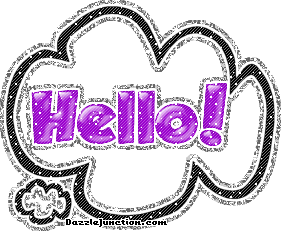 Silver outlined purple greeting image that says Hello