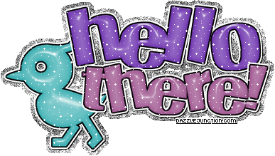 Purple and teal greeting image that says Hello There