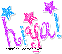 Pink and blue star greeting image that says Hi You
