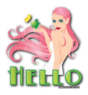 Cute pink-haired lady greeting image that says Hello